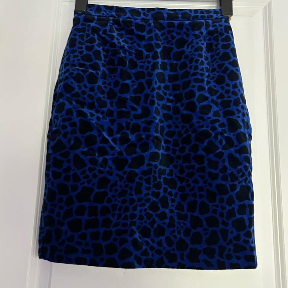 Blue Velvet Leopard Print Skirt